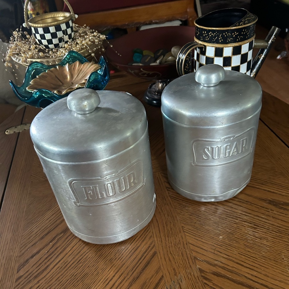 Vintage Aluminum FLOUR and SUGAR Canisters